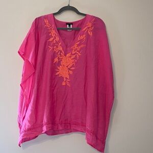 Talbots Women’s Pink Embroidered V-Neck Pancho Style Top Size Medium